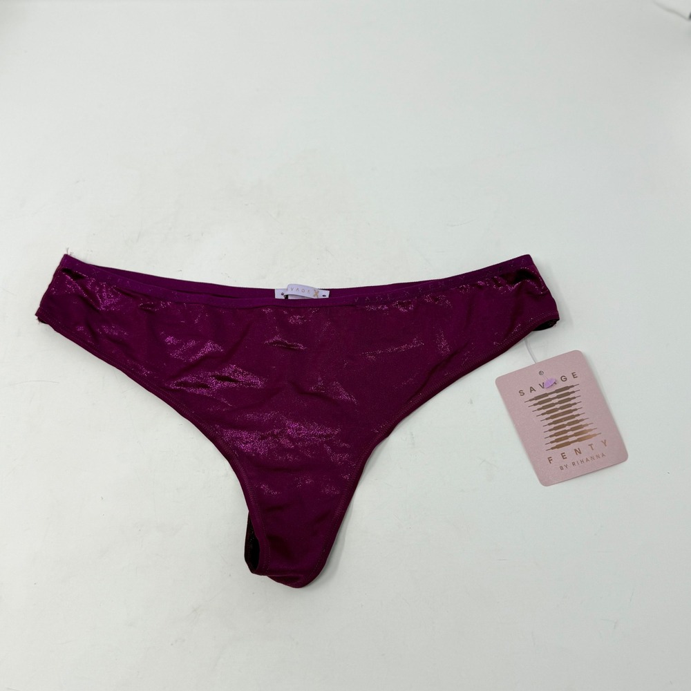 Savage X Fenty Women Medium Purple Metallic Shimmer Thong Panty Rihanna Lingerie - Picture 5 of 7